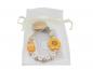 Preview: Schnullerkette mit Namen Eule + Blume natur/gelb