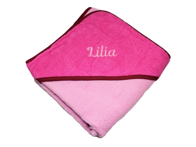 Kapuzenhandtuch mit Namen bestickt pink rosa