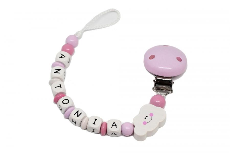 Schnullerkette mit Namen Wolke rosa
