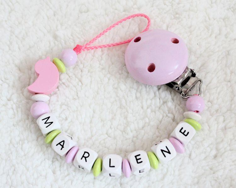 Schnullerkette mit Namen Ente rosa