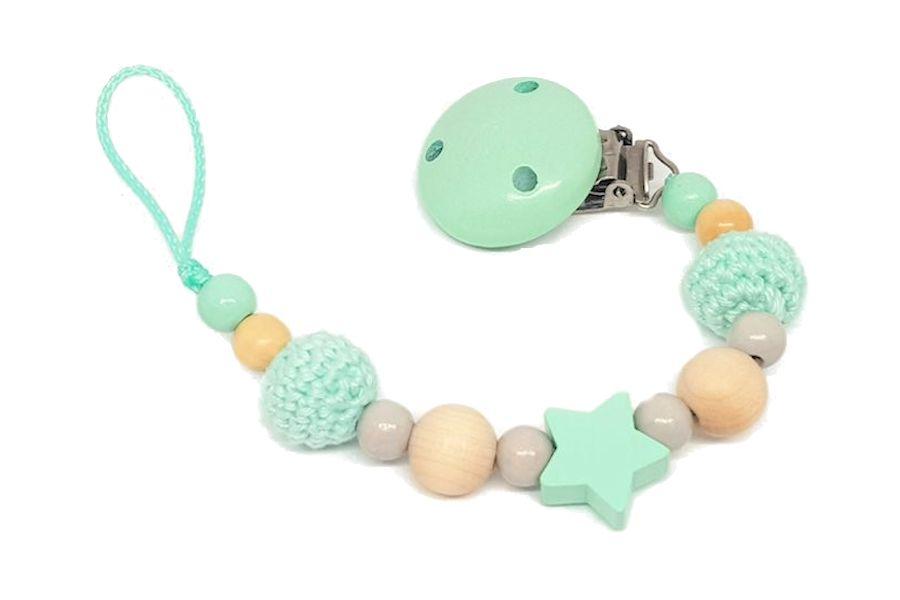 Schnullerkette Stern mint/natur