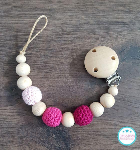 Schnullerkette Häkelperlen pink