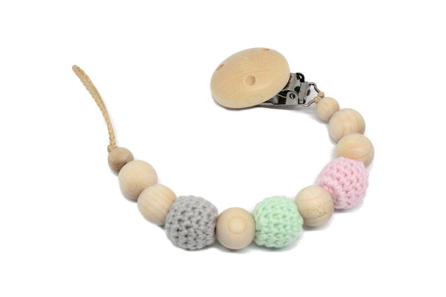 Schnullerkette Häkelperlen rosa-mint