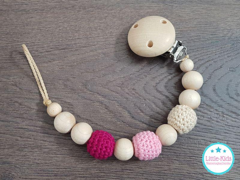 Schnullerkette Häkelperlen himbeere-rosa