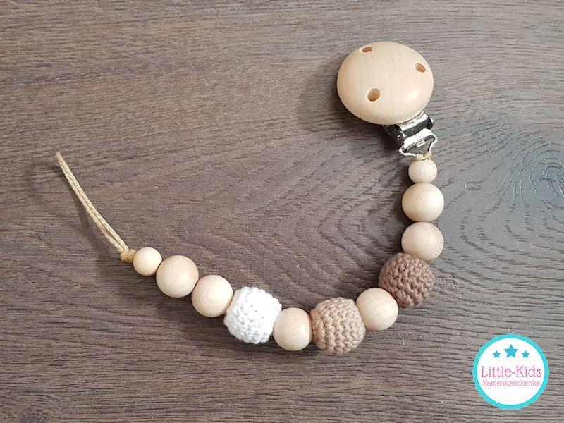 Schnullerkette Häkelperlen taupe