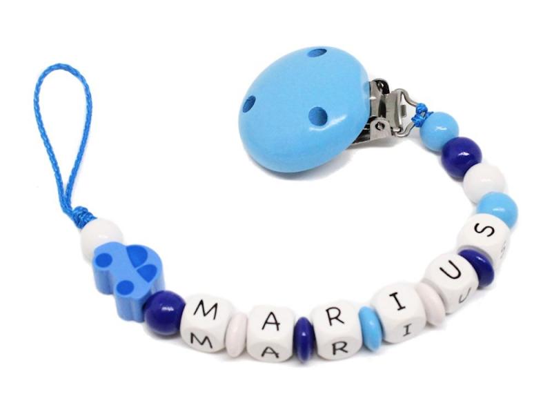 Schnullerkette mit Namen Auto mittelblau