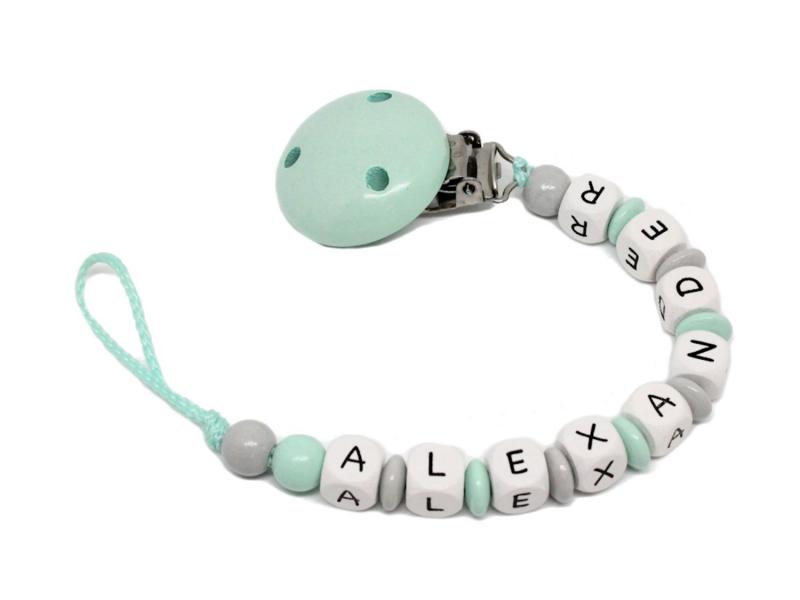 Schnullerkette mit Namen für 9 - 10 Buchstaben - Farbauswahl