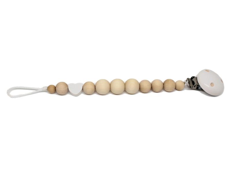 Schnullerkette Holzperlen Herz weiß