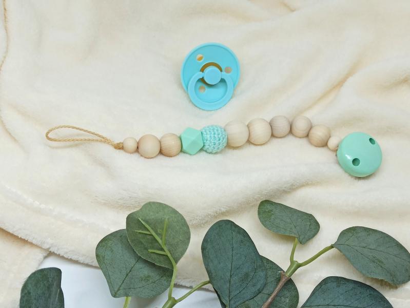 Schnullerkette Holzperlen pur - mint