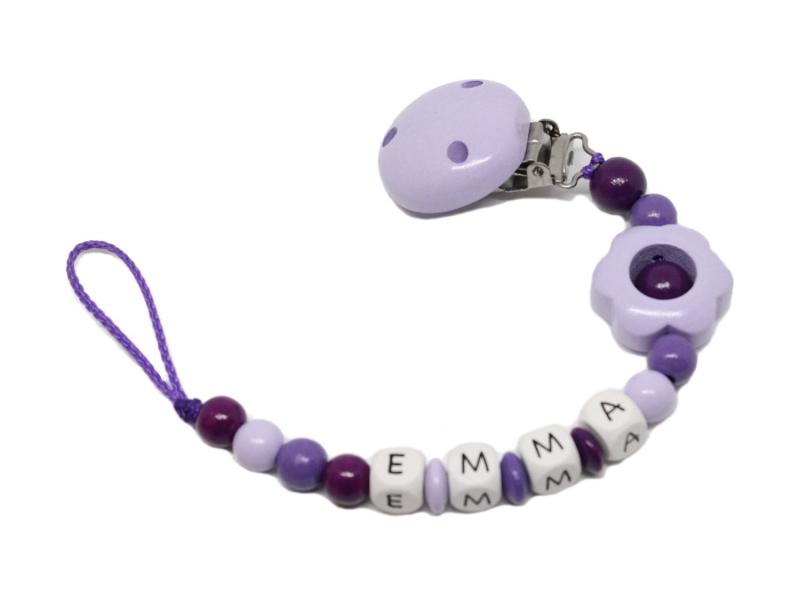 Schnullerkette mit Namen Blume flieder