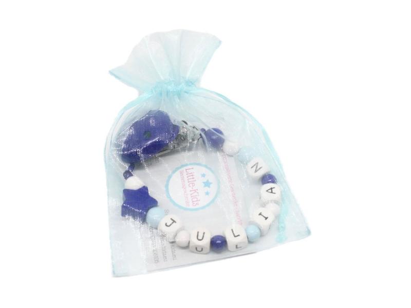 Schnullerkette mit Namen Stern blau - Verpackung