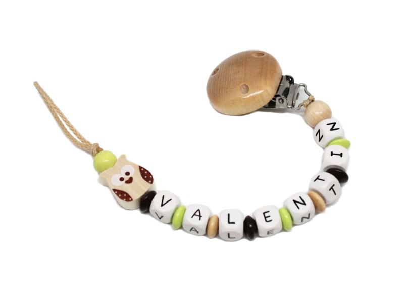 Schnullerkette mit Namen Eule natur