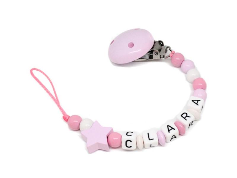 Schnullerkette mit Namen Stern rosa