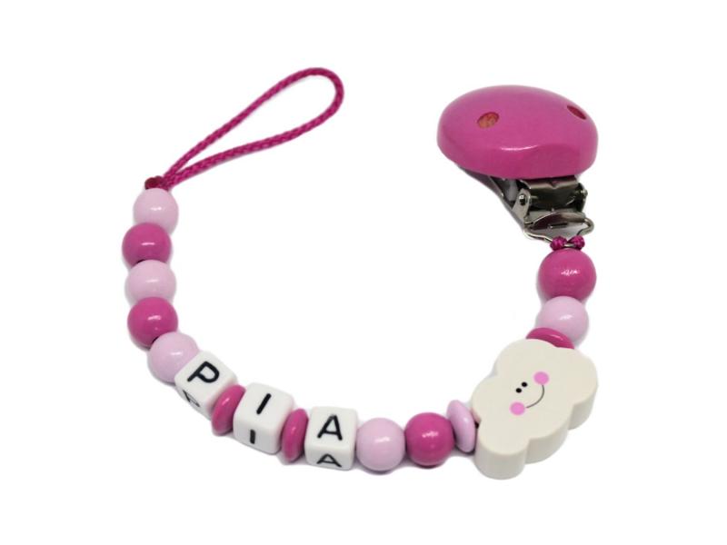 Schnullerkette mit Namen Wolke pink/rosa