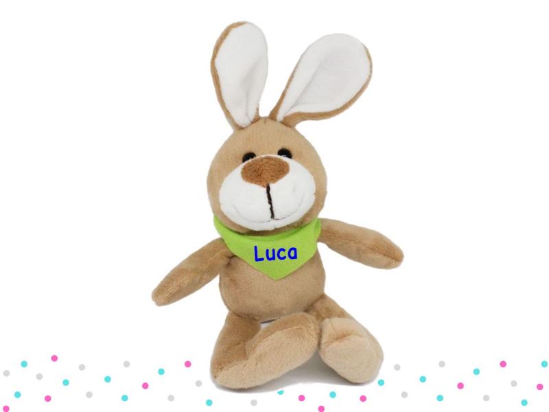 Minihase mit Namen bestickt