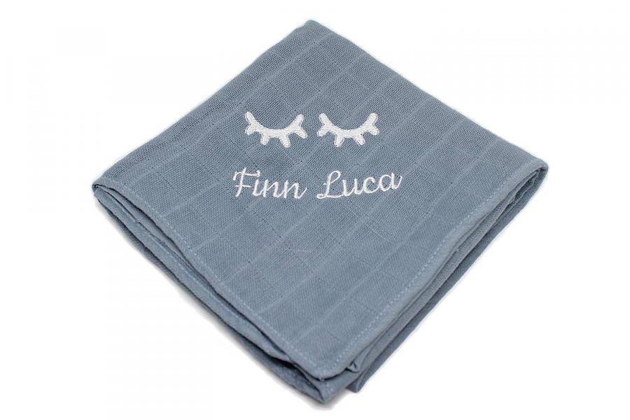 Mulltuch mit Namen Wimpern grau
