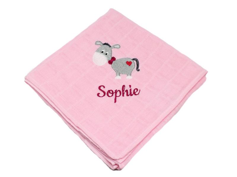 Spucktuch mit Namen Esel rosa