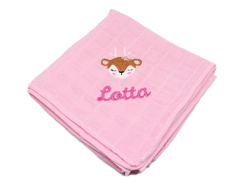 Mulltuch bestickt Reh rosa