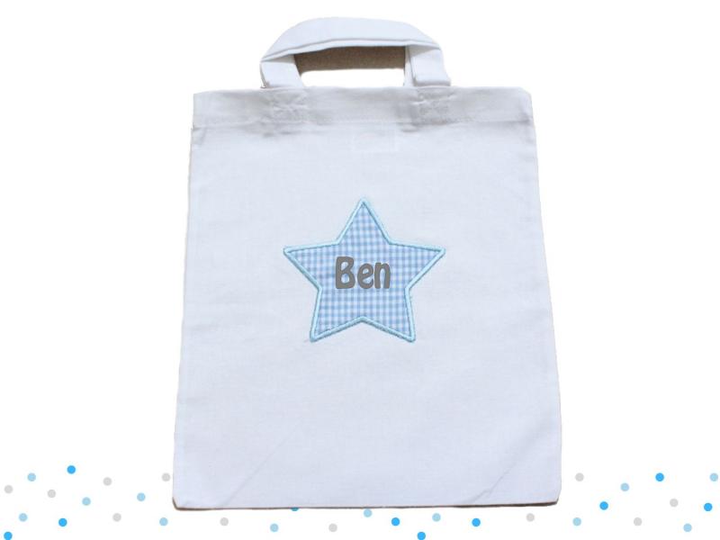 Freundebuchtasche mit Namen hellblau