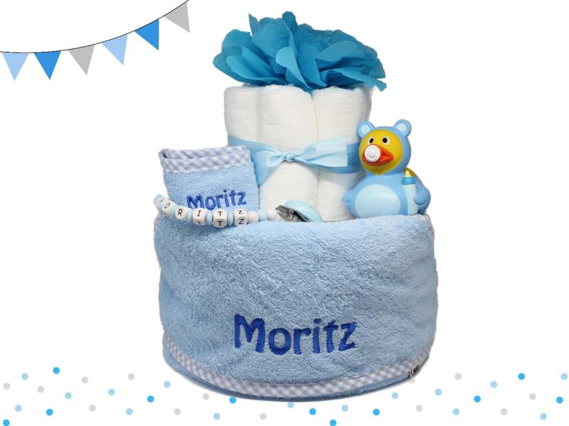 Windeltorte mit Namen Badeente hellblau