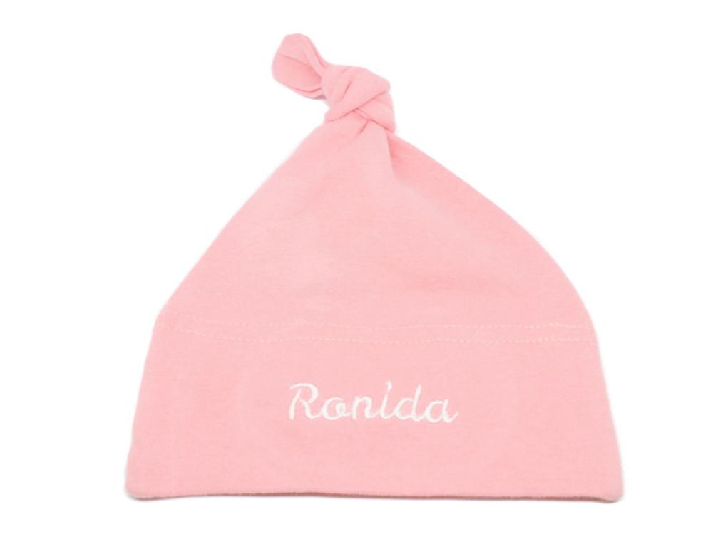 Knotenmütze mit Namen rosa