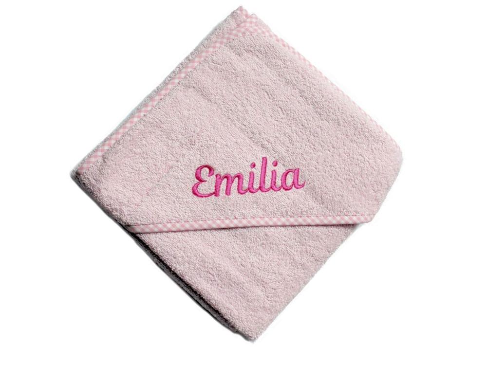 Kapuzenhandtuch mit Namen bestickt rosa