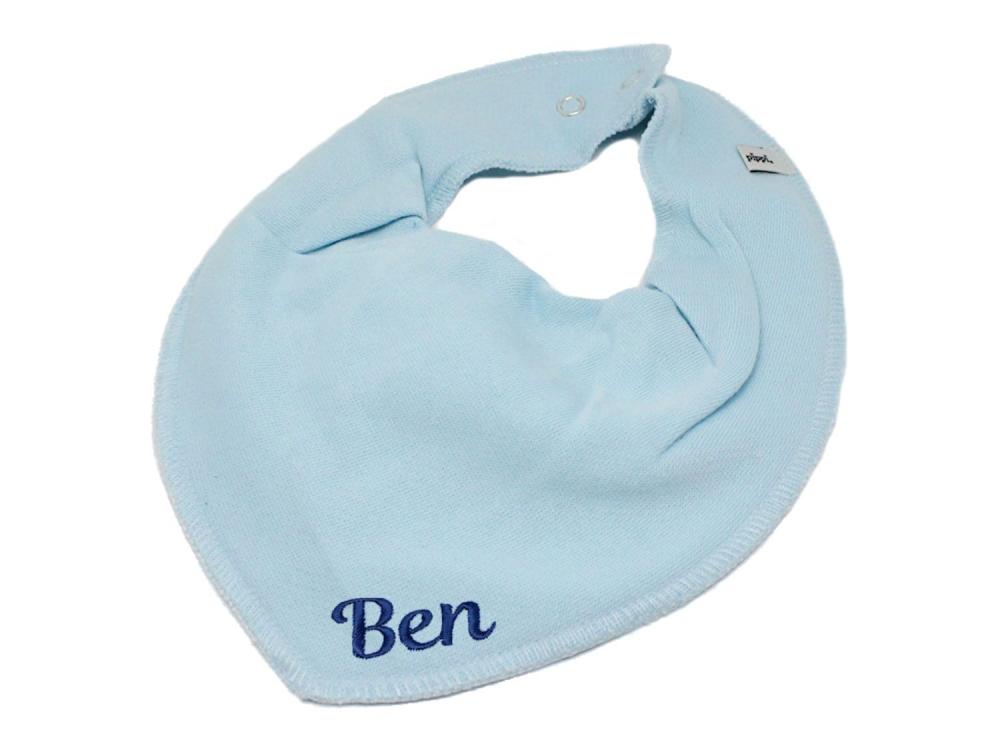 Baby Halstuch Dreieckstuch mit Namen hellblau