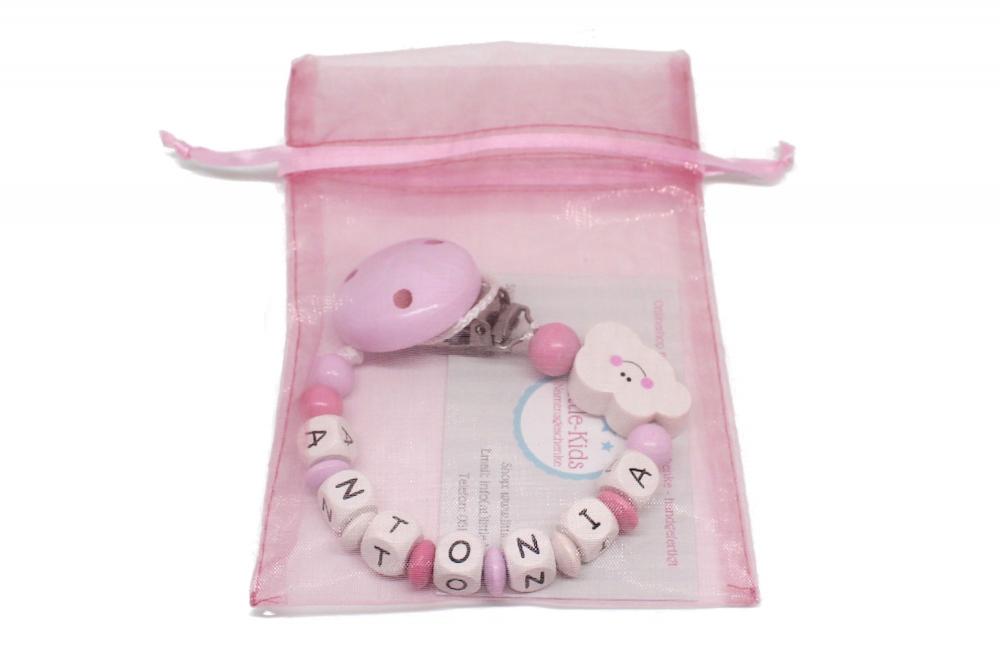 Schnullerkette mit Namen Wolke rosa