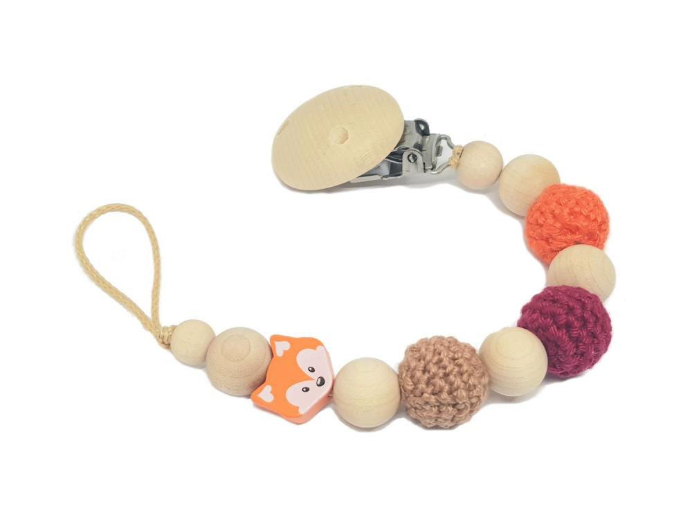 Schnullerkette Naturholz Fuchs orange rot