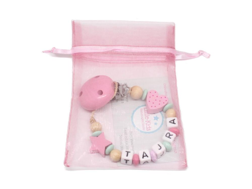 Schnullerkette mit Namen Stern rosa - Verpackung