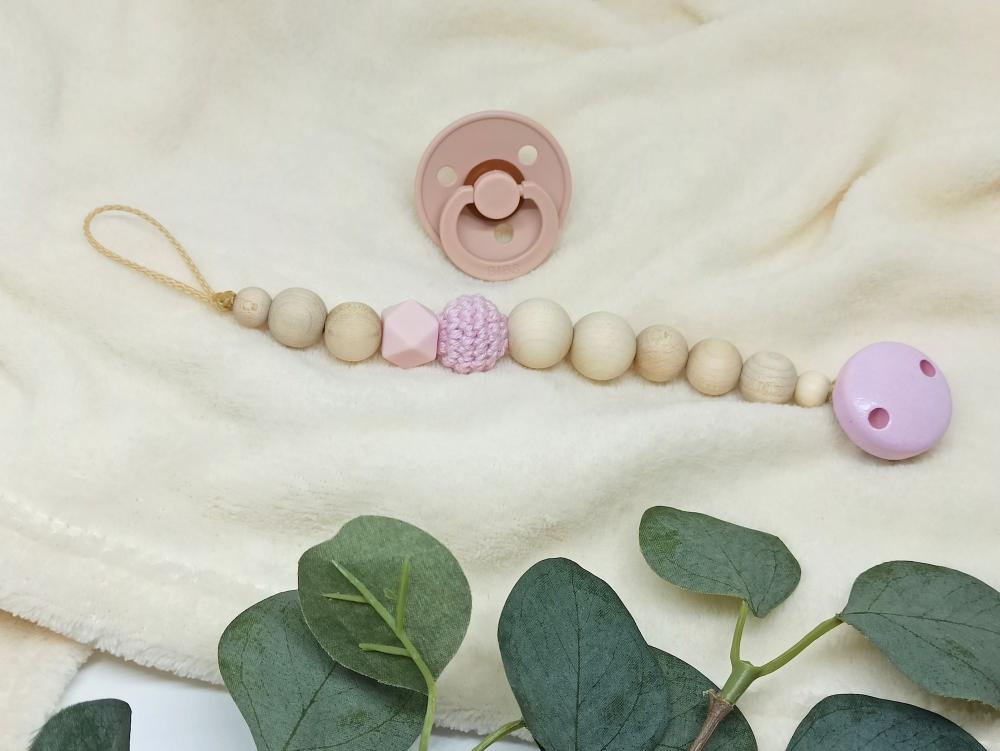 Schnullerkette Holzperlen pur - rosa