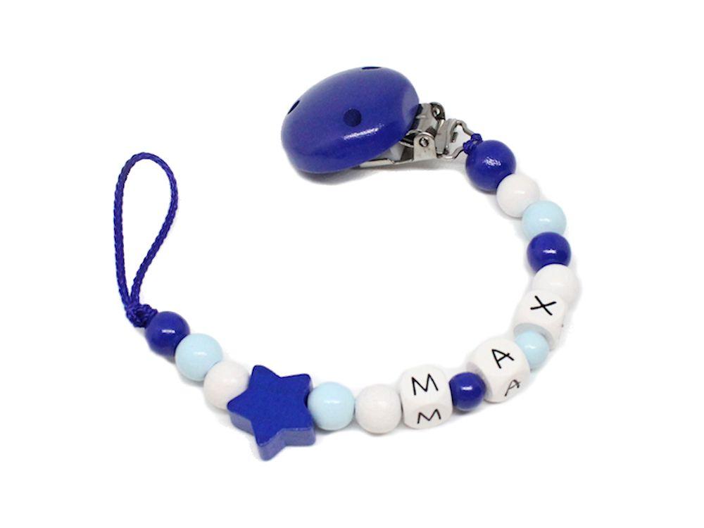 Schnullerkette mit Namen Stern blau