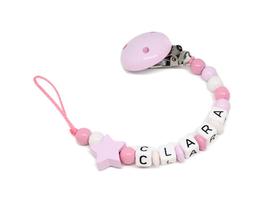Schnullerkette mit Namen Stern rosa