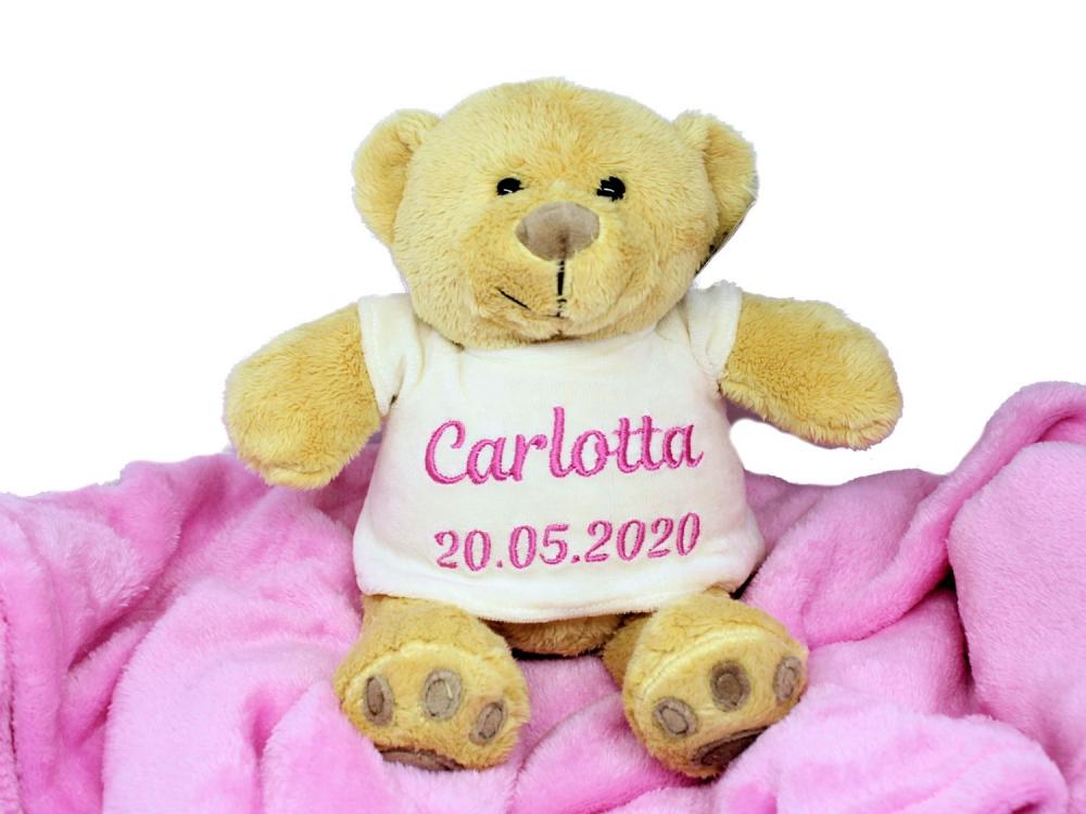 Honigbär mit Namen bestickt pink