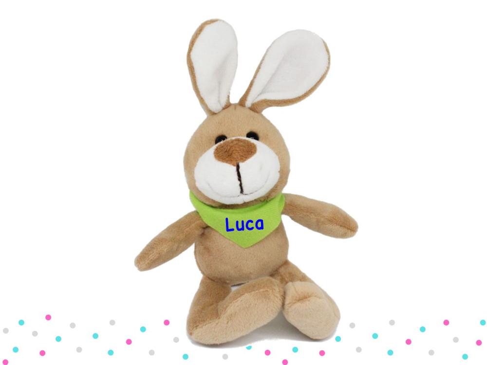 Minihase mit Namen bestickt