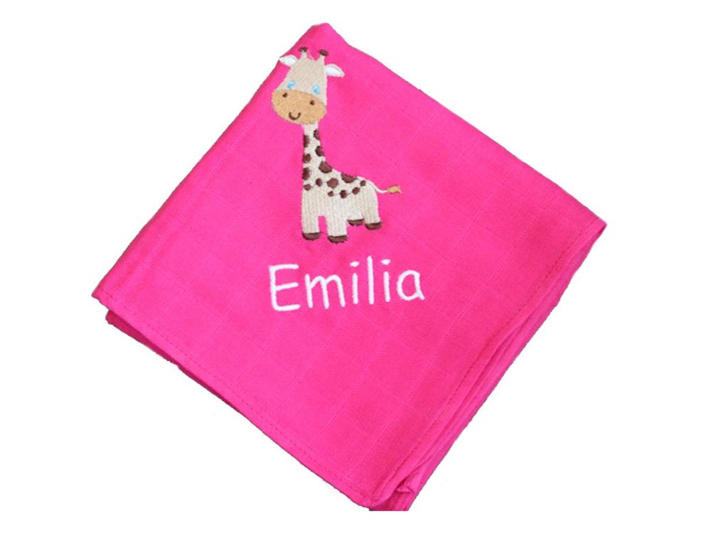 Mulltuch mit Namen Giraffe pink