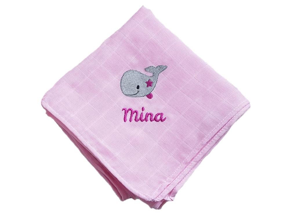 Mulltuch mit Namen Wal rosa