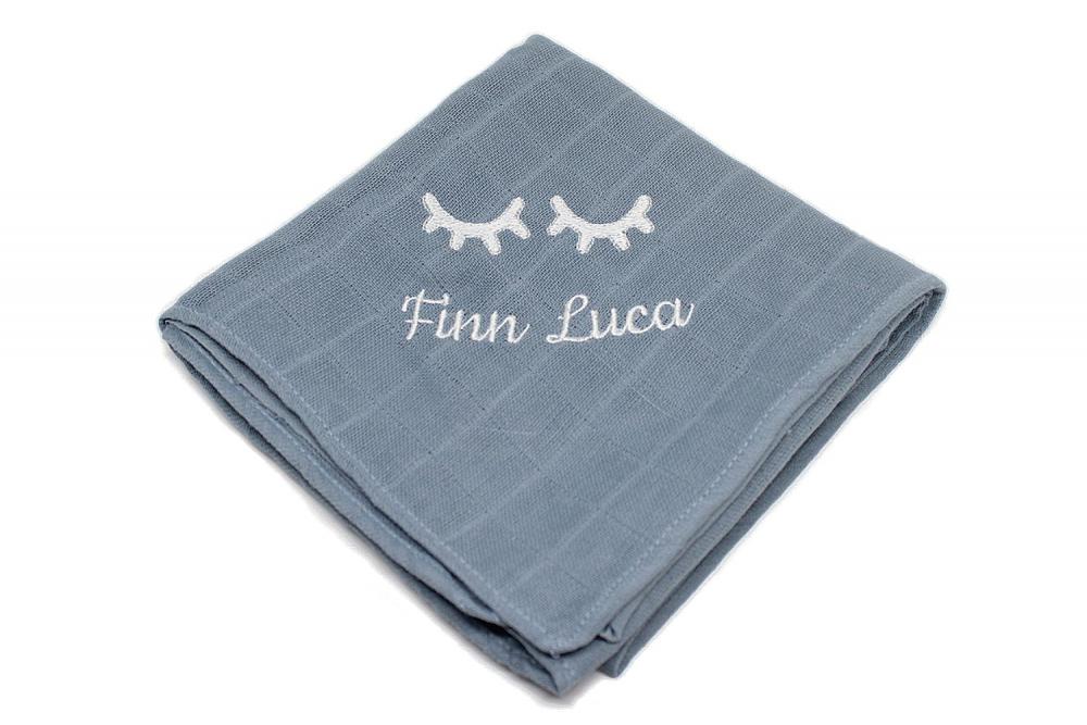 Mulltuch mit Namen Wimpern grau