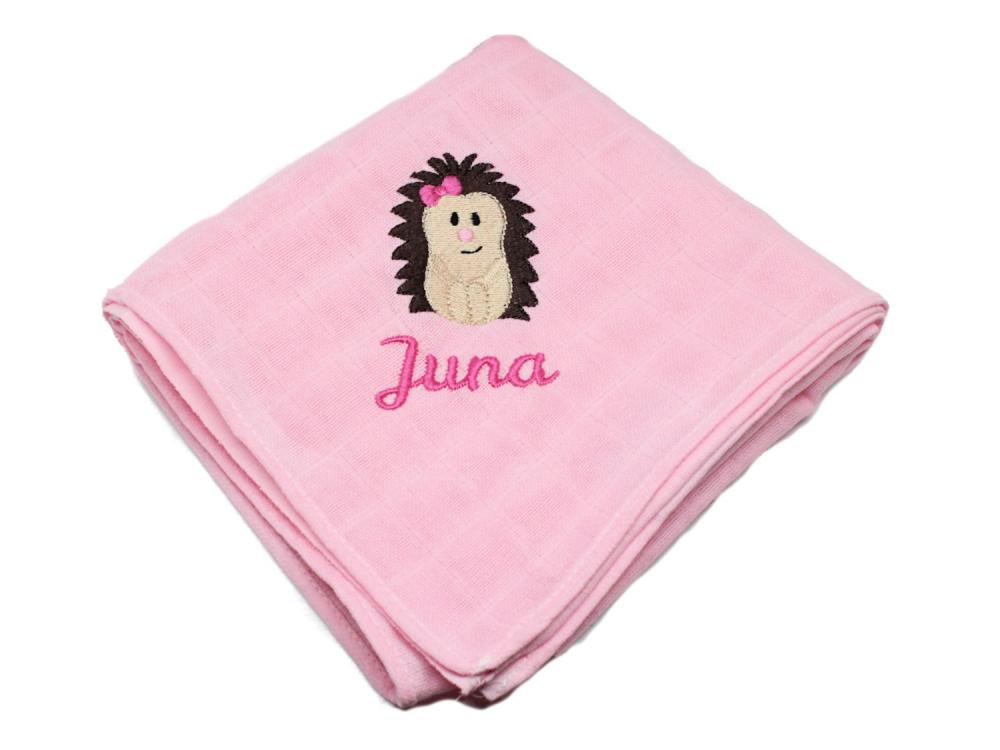 Spucktuch mit Namen Igel rosa