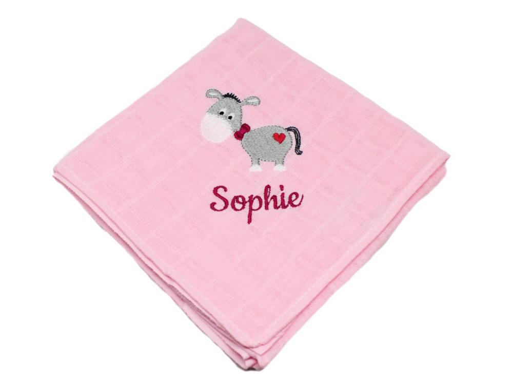 Spucktuch mit Namen Esel rosa