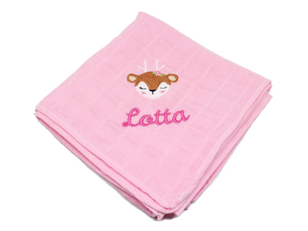 Mulltuch bestickt Reh rosa